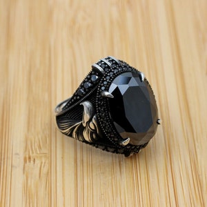 Turkish Handmade Silver Men's Ring, Men's Handmade Ring, Men's Ring, Onyx Men's Ring, Ottoman Mens Ring, Gift for Him, 925k Sterling Silver,