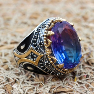 Men&#39;s Handmade Ring, Turkish Handmade Men&#39;s Ring, Ottoman Men&#39;s Ring, Tourmaline Men&#39;s Ring, Mens Ring, Gift for Him, 925k Sterling Silver