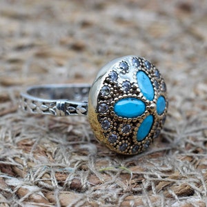 Turquoise Ladies Ring, Handmade Women Ring, Turkish Handmade Silver Ladies Ring, Women Ottoman Ring, Ladies Ring, 925k Sterling Silver,