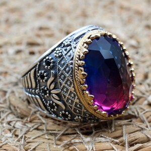 Men&#39;s Handmade Ring, Turkish Handmade Men&#39;s Ring, Ottoman Men&#39;s Ring, Tourmaline Men&#39;s Ring, Men&#39;s Ring, Gift for Him, 925k Sterling Silver