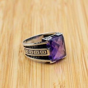 Amethyst Men&#39;s Ring, Mens Handmade Ring, Turkish Handmade Silver Men Ring, Ottoman Men Ring, Men Jewelry, Gift for Him, 925k Sterling Silver