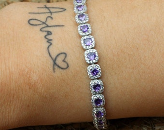Handmade Amethyst Bracelet: 925k Sterling Silver Bangle Cuff