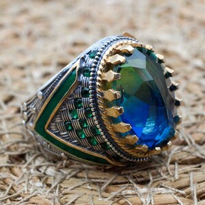 Men&#39;s Handmade Ring, Turkish Handmade Ring, Ottoman  Men&#39;s Ring, Tourmaline Men&#39;s Ring, Men&#39;s Jewelry, Gift for Him, 925k Sterling Silver