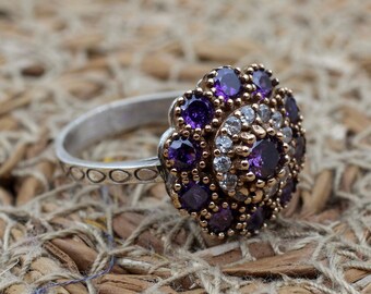 Handmade Ottoman Amethyst Ring, 925 Sterling Silver, Turkish Ring