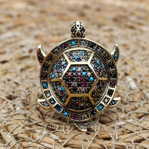 Mixed Tortoise Ring, Handmade Women's Ring, Tortoise Ring, Turkish Handmade Ring, Ottoman Women Ring, Ladies Ring, 925 Sterling Silver