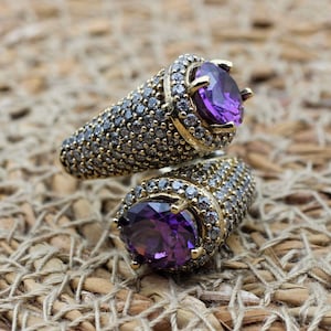 Amethyst Ring, Zircon Ring, Ladies Ring, Handmade Women&#39;s Ring, Turkish Handmade Ring, Authentic Ring, 925 Sterling Silver, Adjustable Ring,