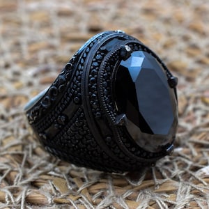 Handmade Silver Men&#39;s Ring, Onyx Men&#39;s Ring, Turkish Handmade Men&#39;s Ring, Men&#39;s Ring, Ottoman Mens Ring, Gift for Him, 925k Sterling Silver,