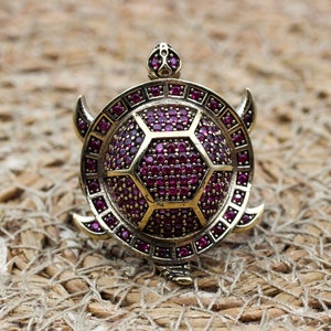 Ruby Tortoise Ring, Handmade Women&#39;s Ring, Tortoise Ladies Ring, Turkish Handmade Ring, Ottoman Women Ring, Ladies Ring, 925 Sterling Silver