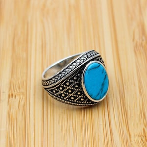 Turkish Handmade Silver Men's Ring, Men's Handmade Ring, Men's Ring, Turquoise Men's Ring, Ottoman Ring, Gift for Him, 925k Sterling Silver,