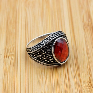 Mens Handmade Ring, Turkish Handmade Silver Men Ring, Ottoman Men Ring, Ruby Ring, Men's Jewelry, Gift for Him, 925k Sterling Silver Ring