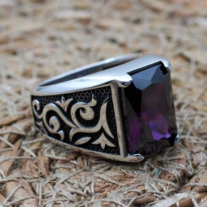 Handgjord ametistring för män: 925 sterlingsilver i ottomansk stil