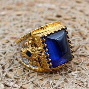 Saphir Herrenring: Vergoldetes Sterlingsilber Ottomaner Stil