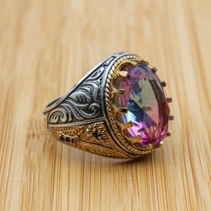 Men&#39;s Handmade Ring, Turkish Handmade Ring, Ottoman  Men&#39;s Ring, Tourmaline Men&#39;s Ring, Men&#39;s Jewelry, Gift for Him, 925k Sterling Silver