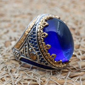 Handmade Ottoman Sapphire Ring: 925k Sterling Silver & Bronze