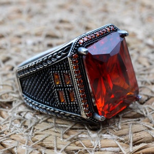 Ruby Men's Ring, Ottoman Men's Ring, Handmade Men's Ring, Turkish Handmade Men's Ring, Men's Jewelry, Gift for Him, 925 Sterling Silver