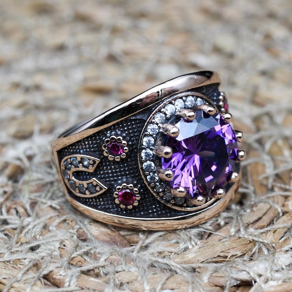 Handmade Ottoman Amethyst Ring: 925k Sterling Silver Ladies Ring