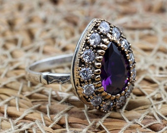 Handmade Amethyst Sterling Silver Ring, Ottoman Design