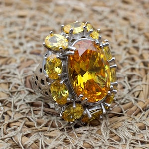 Handmade Women Ring, Citrine Ring, Turkish Handmade Ring, Ladies Ring, Ottoman Woman Ring, Ladies Ring, 925 Sterling Silver, Zircon Ring,