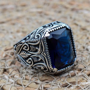 Handgemaakte Ottomaanse saffierring: 925 sterlingzilver