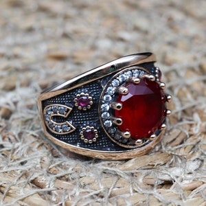Ruby Ring, Handmade Women&#39;s Ring, Turkish Handmade Ring, Authentic Ring, Ottoman Ring, Ladies Ring, 925k Sterling Silver, Gift For Her,
