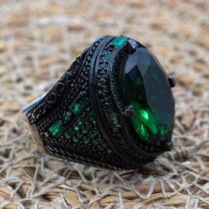Anel masculino esmeralda, anel masculino otomano, anel masculino feito à mão, anel masculino turco feito à mão, joias masculinas, presente para ele, prata esterlina 925