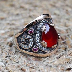 Ruby Ring, Handmade Women&#39;s Ring, Turkish Handmade Ring, Authentic Ring, Ottoman Ring, Ladies Ring, 925k Sterling Silver, Gift For Her,