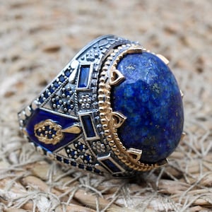 Lapis Lazuli Men Ring, Handmade Ring, Turkish Handmade Silver Men Ring, Ottoman Ring, Men&#39;s Jewelry, Gift for Him, 925 Sterling Silver Ring