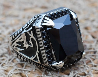 Handmade Ottoman Onyx Ring: 925 Sterling Silver Turkish Mens