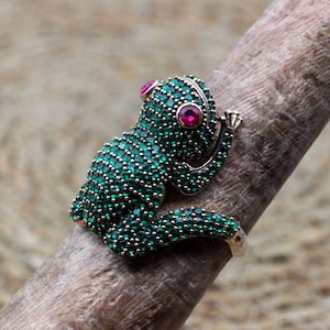 Emerald Frog Ring, Handmade Women&#39;s Ring, Frog Ring, Turkish Handmade Ring, Ottoman Women Ring, Ladies Ring, 925k Sterling Silver, Frog,