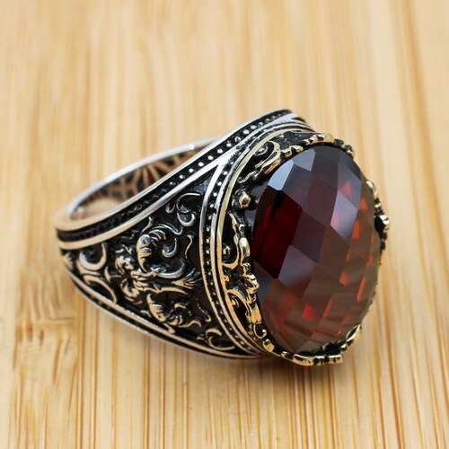 Men's Ruby Ring Handmade Ring Turkish Handmade Silver - Etsy