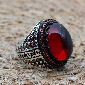 Ruby Men's Ring: Handmade Ottoman 925 Sterling Silver Ring