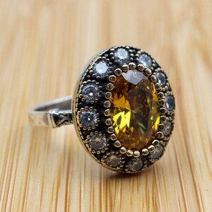 Handmade Women Ring, Citrine Ring, Turkish Handmade Ring, Ladies Ring, Ottoman Woman Ring, Ladies Ring, 925 Sterling Silver, Zircon Ring,