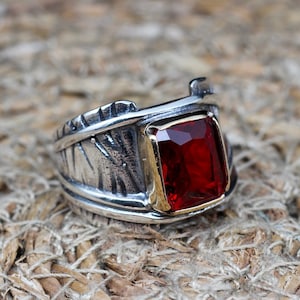 Ruby Ring, Handmade Women&#39;s Ring, Turkish Handmade Ring, Authentic Ring, Ottoman Ring, Ladies Ring, 925k Sterling Silver, Gift For Her,
