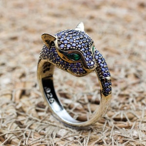 Amethyst Tiger Ring, Handmade 925k Sterling Silver, Ottoman Ring