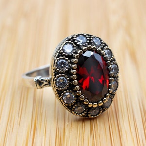 Ruby Ring, Handmade Women&#39;s Ring, Authentic Ring, Turkish Ring, Ottoman Women&#39;s Ring, Ladies Ring, 925k Sterling Silver Ring, Zircon Ring,