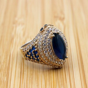 Sapphire Topaz Ring, Handmade Women&#39;s Ring, Authentic Ring, Turkish Handmade Ring, Ottoman Women Ring, Ladies Ring, 925k Sterling Silver