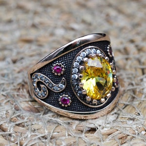 Handmade Women Ring, Citrine Ring, Turkish Handmade Ring, Ladies Ring, Ottoman Woman Ring, Ladies Ring, 925 Sterling Silver, Zircon Ring,