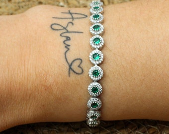 Handmade Emerald Bracelet: 925k Sterling Silver Ottoman Bangle