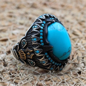 Turquoise Men's Ring, Handmade Ring, Turkish Handmade Silver Men Ring, Ottoman Ring, Men's Jewelry, Gift for Him, 925k Sterling Silver Ring