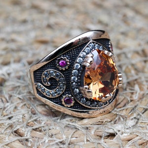 Topaz Ladies Ring, Turkish Handmade Ring, Silver Ladies Ring, Handmade Women Ring, Ottoman Women's Ring, Ladies Ring, 925 Sterling Silver