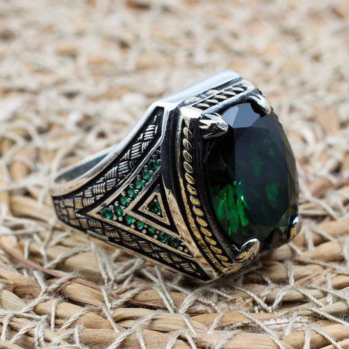 Men's Emerald Ring Handmade Men's Ring Turkish - Etsy