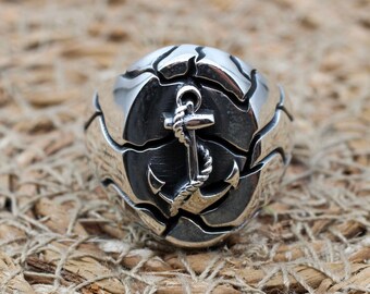 Solid 925 Sterling Silver Sailor's Anchor Men's Ring - 14.5 Size, Turkish Made - View #7