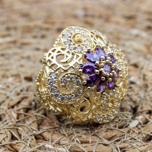 Amethyst Ring, Handmade Women&#39;s Ring, Turkish Handmade, Silver Ladies Ring, Ottoman Ring, Authentic, Ladies Ring, 925k Sterling Silver Ring,