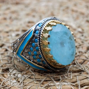 Paraiba Men&#39;s Ring, Men&#39;s Handmade Ring, Turkish Handmade Men&#39;s Ring, Ottoman Men&#39;s Ring, Mens Ring, Gift for Him, 925k Sterling Silver
