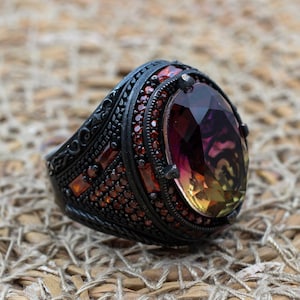 Men&#39;s Handmade Ring, Turkish Handmade Ring, Ottoman  Men&#39;s Ring, Tourmaline Men&#39;s Ring, Men&#39;s Jewelry, Gift for Him, 925k Sterling Silver