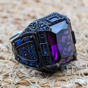 Amethyst Men&#39;s Ring, Mens Handmade Ring, Turkish Handmade Silver Men Ring, Ottoman Men Ring, Men Jewelry, Gift for Him, 925k Sterling Silver