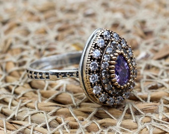 Handmade Amethyst Sterling Silver Ring, Ottoman Style