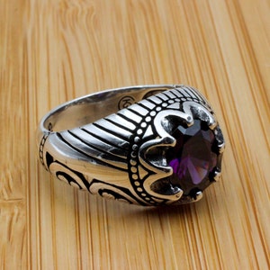 Handmade Amethyst Ring: Ottoman Sterling Silver Mens Jewelry