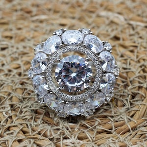 Zircon Ladies Ring, Handmade Women Ring, Turkish Handmade Silver Ladies Ring, Ottoman Ring, Ladies Ring, 925k Sterling Silver, Zircon Ring