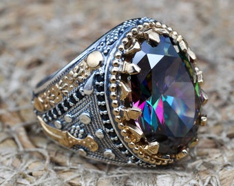 925 STERLING トパーズ リング サイズ13 ミスティックトパーズリング：トルコ製925Kスターリングシルバー